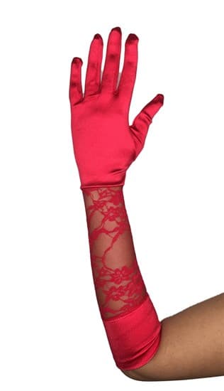 Атласные перчатки с гипюровой вставкой. Красные - фото 13486