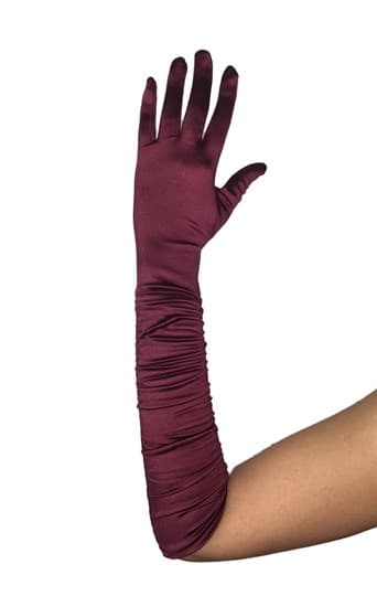 Атласные перчатки со сборкой до локтя. Темно-бордовые - фото 13507