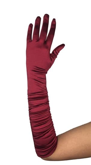 Атласные перчатки со сборкой до локтя.  Бордовые - фото 13509