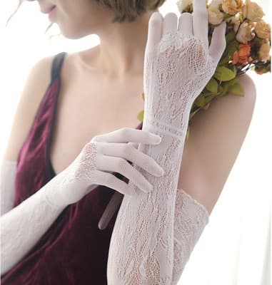 Длинные белые перчатки, тонкое вязаное кружево - фото 14847