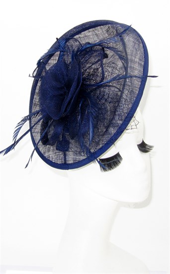 Большая плетеная шляпка на заколке Диана. Темно-синяя - фото 16565