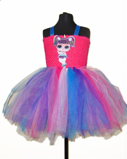 Пышное детское платье ярко-розовое с LOL единорогом - фото 17560