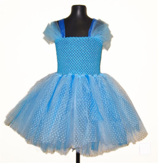 Пышное детское голубое платье из фатина в горошек - фото 17752