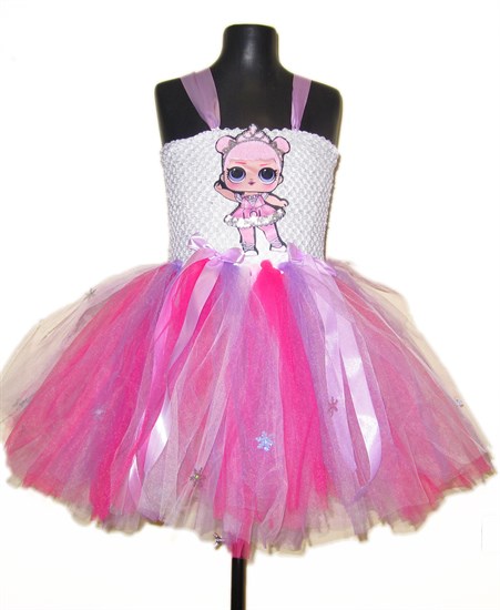 Праздничное детское розовое платье из фатина с LOL принцессой - фото 17791