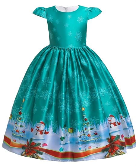 Новогоднее детское платье с красивым принтом цвета морской волны - фото 18217