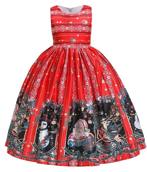Новогоднее детское красное платье с ярким винтажным принтом - фото 18333