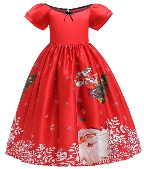 Новогоднее детское красное платье с ярким принтом Елка - фото 18344