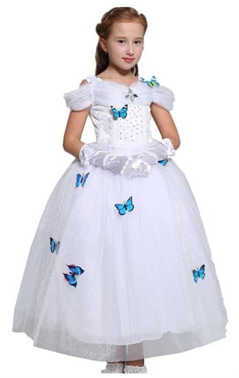 Детское пышное Белое длинное платье принцессы с бабочками - фото 18467