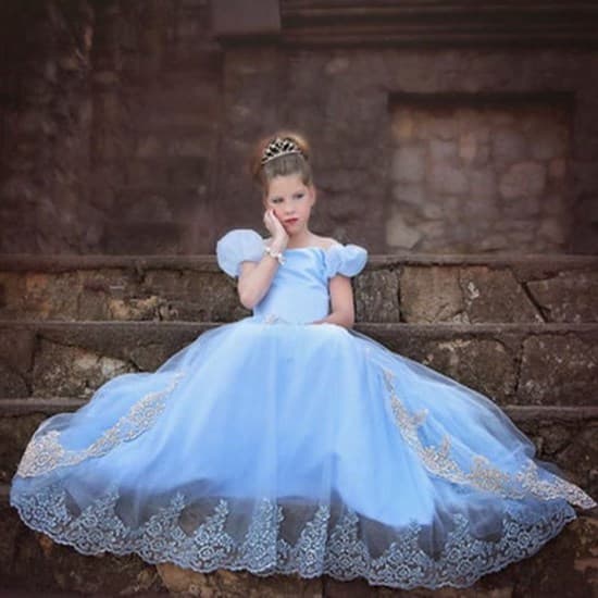 Голубое длинное платье принцессы - фото 18631