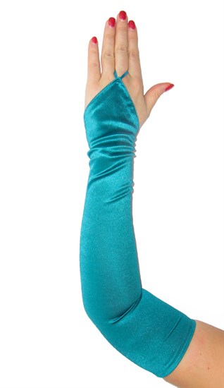 Длинные атласные перчатки на один палец. Цвет морской волны - фото 19524