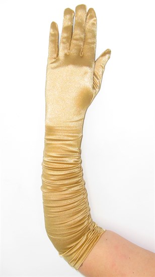 Золотые атласные перчатки со сборкой до локтя - фото 19528