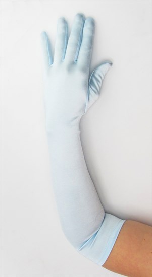 Длинные атласные светло-голубые перчатки. 50см - фото 19543