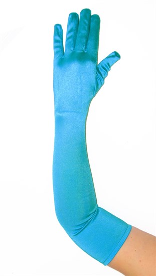 Длинные атласные перчатки темно-голубой. 55 см - фото 19555
