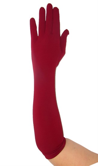 Бордовые трикотажные матовые перчатки по локоть - фото 19582