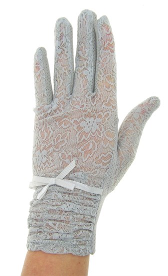 Летние перчатки со сборкой. Кружево+трикотаж. Серые - фото 19691
