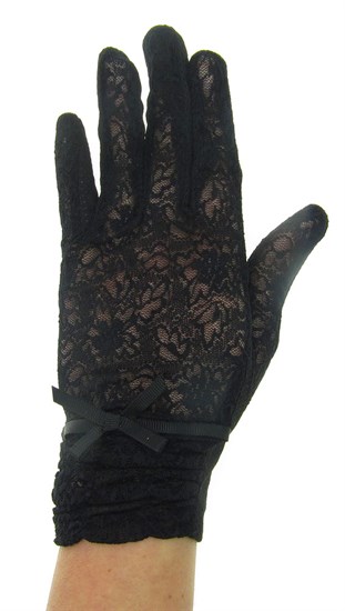 Летние перчатки со сборкой. Кружево+трикотаж. Черные - фото 19695
