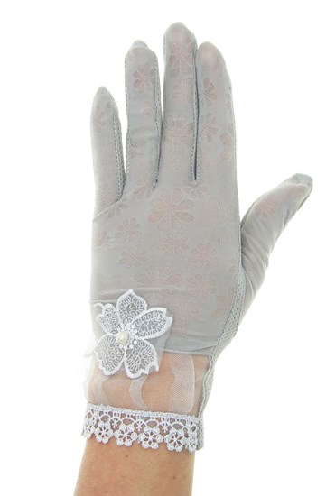 Летние перчатки сенсорные с прозрачной вставкой. Гипюр+трикотаж. Серые - фото 19723