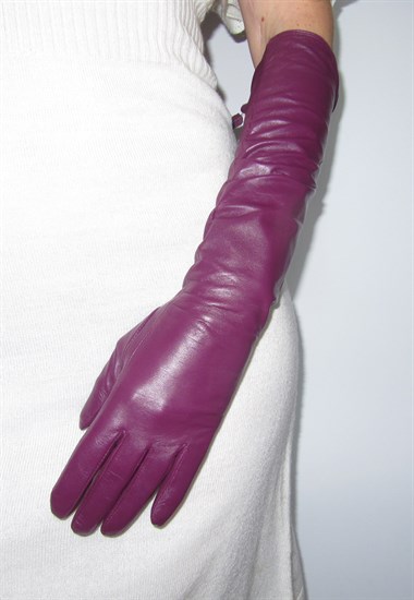 3999. Длинные кожаные перчатки Классика. Слива - фото 20736
