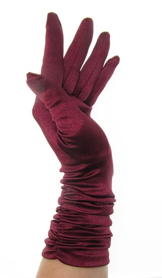 Атласные перчатки со сборками 3/4. Бордо - фото 21644