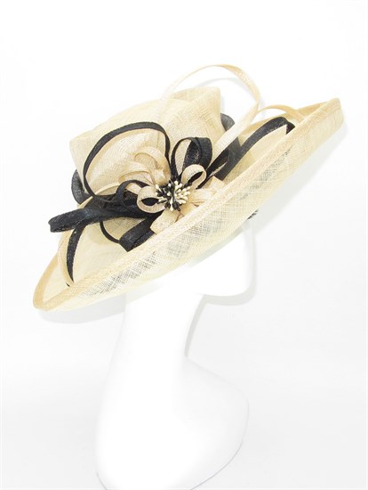 Летняя шляпа из синамей с шикарным цветком. Бежевая - фото 21833