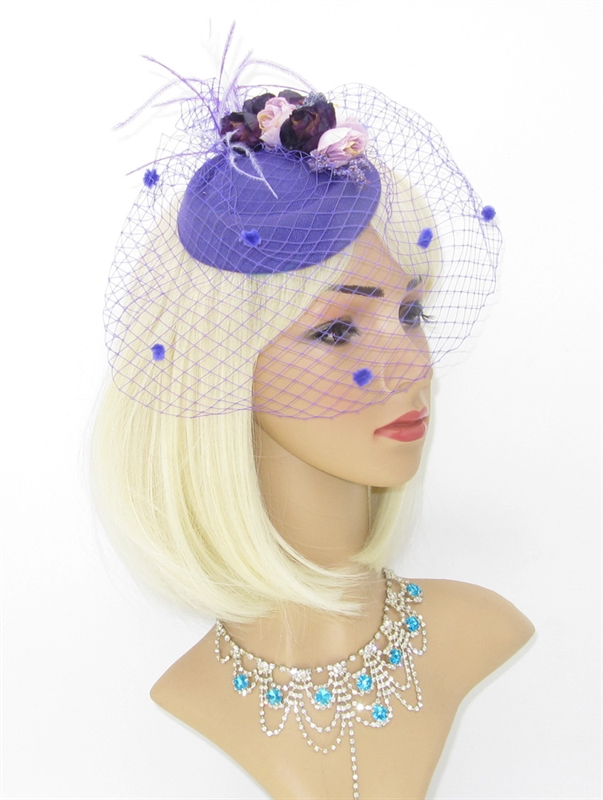 Фиолетовая шляпка с вуалью и розами Белла - фото 23954
