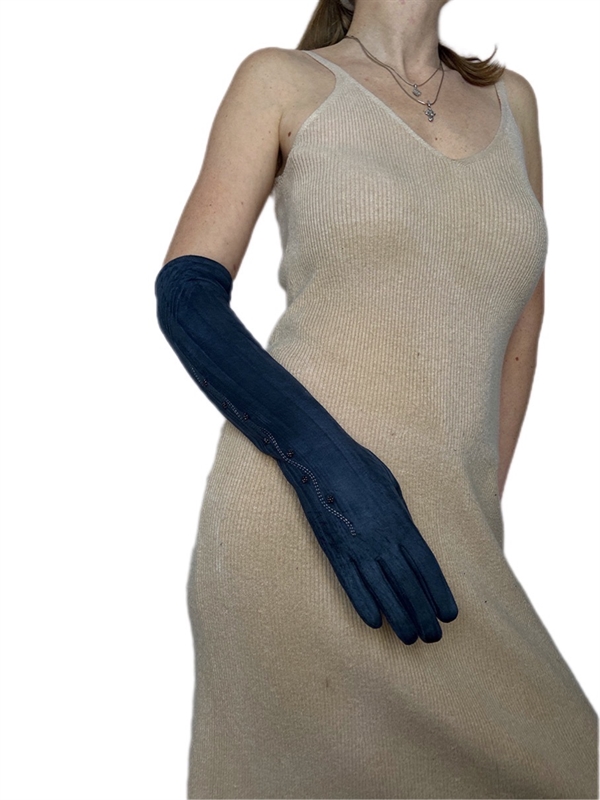 Перчатки длинные зимние с бисером. Темно-серый, р. 8 - фото 24397