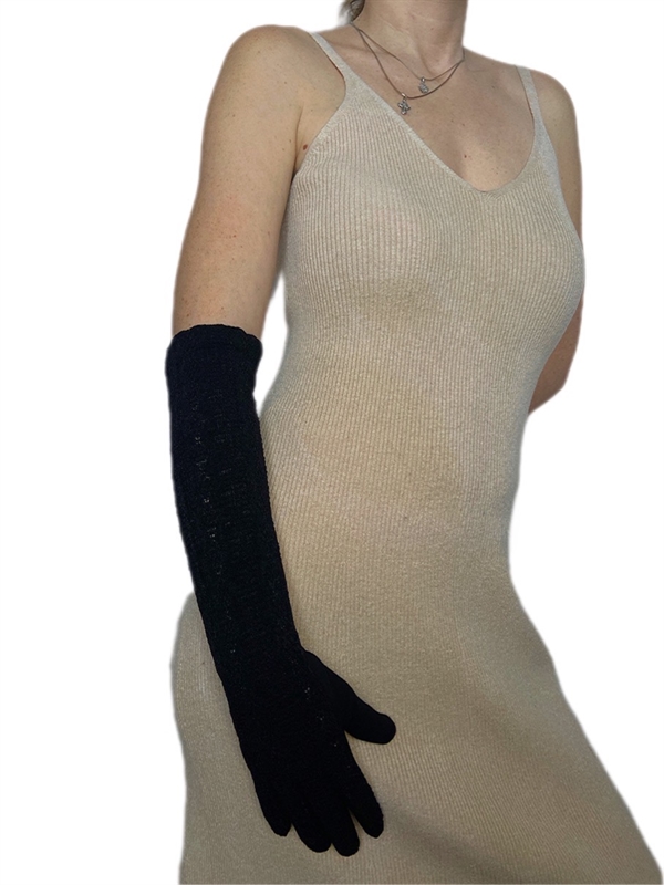 Перчатки длинные зимние черные с фактурной вязкой, р. 6,5 - фото 24408