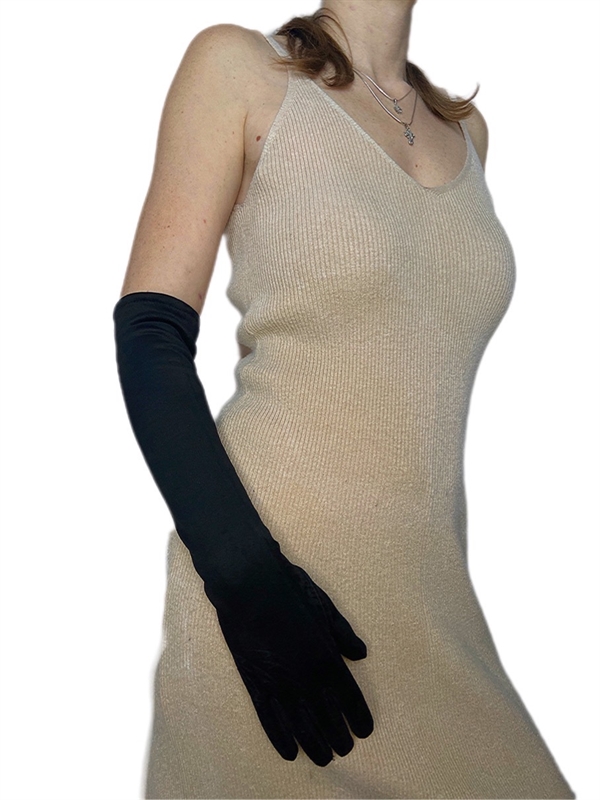 Перчатки длинные зимние черные без декора, р. 7,5, текстильная замша - фото 24428