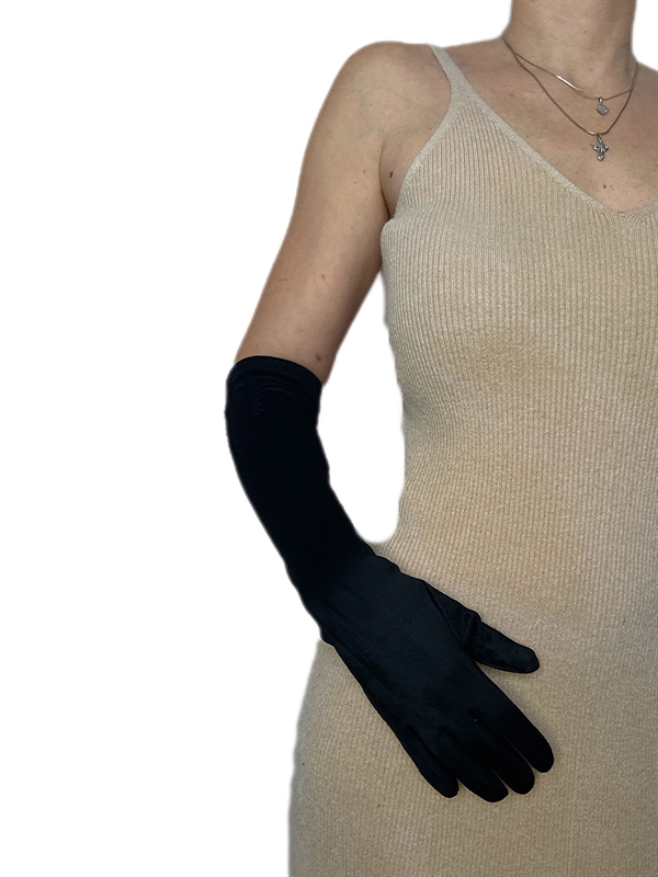 Перчатки длинные зимние черные с вышивкой, р. 7,5, текстильная замша - фото 24442