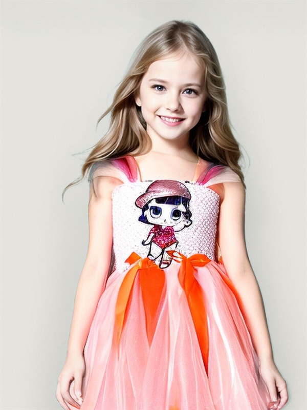 Нарядное персиковое платье для девочек с LOL - фото 24559