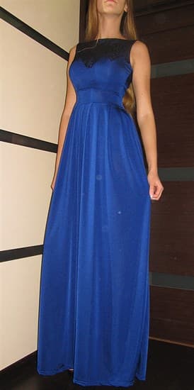 Синее платье в пол без рукавов с кружевом на груди. 259 - фото 5341