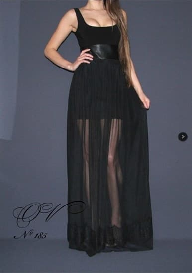 Черное платье с юбкой из сетки - фото 5392
