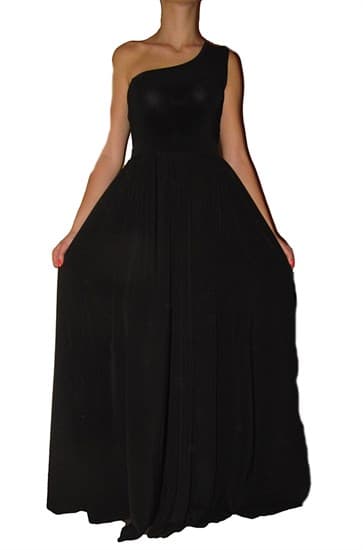 Черное платье из креп шифона с ассиметричным лифом - фото 5420