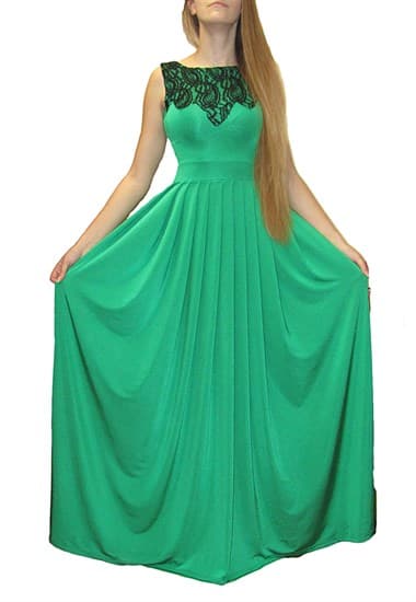 Зеленое платье в пол с кружевом на груди. 259 - фото 5624