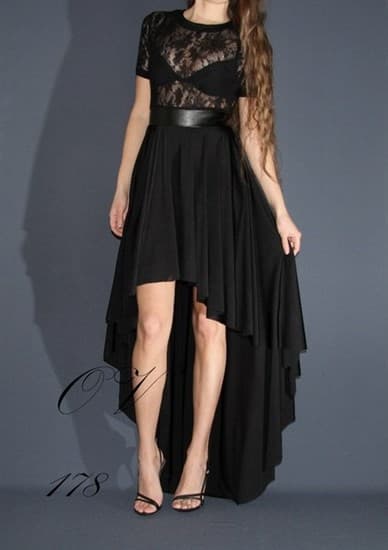 Черное короткое платье со шлейфом и прозрачным верхом - фото 5914