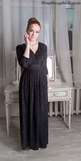 Черное платье из панбархата в пол с разрезом - фото 6510