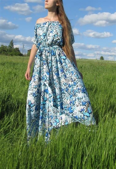 Голубое платье с бирюзовыми бабочками - фото 7290