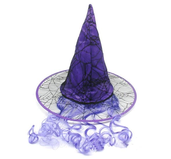 Фиолетовая шляпа ведьмы с волосами - фото 8809