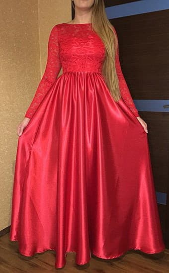 Красное длинное платье с кружевным верхом - фото 9481