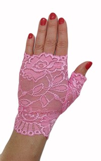 Короткие кружевные перчатки митенки. Розовые фото