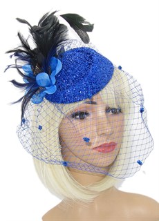 Блестящая шляпка Жанет вуалью. Синяя