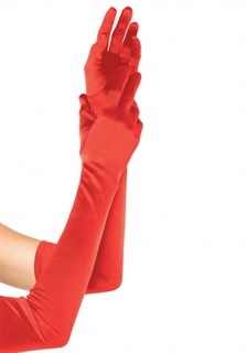Длинные красные атласные перчатки по локоть и выше