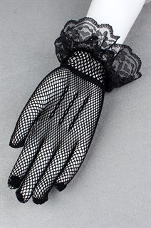 Короткие черные перчатки в сетку - фото 15235