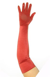 Длинные атласные перчатки красно-оранжевого цвета. 50см