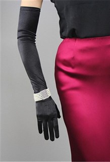 Длинные черные атласные перчатки - фото 17541