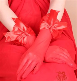 Красные прозрачные перчатки с бантиком и рюшам
