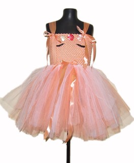 Нарядное детское персиковое платье из фатина Единорог