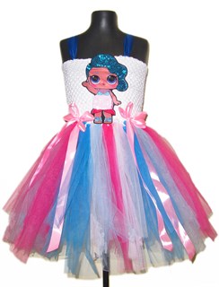 Праздничное детское розовое платье из фатина с LOL русалкой