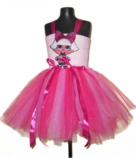 Пышное детское ярко-розовое платье из фатина с LOL