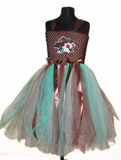 Нарядное детское платье из фатина шоколад с бирюзой